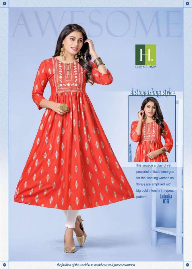 Hirwa Rashmika Fancy Casual Wear Rayon Latest Kurti Collection